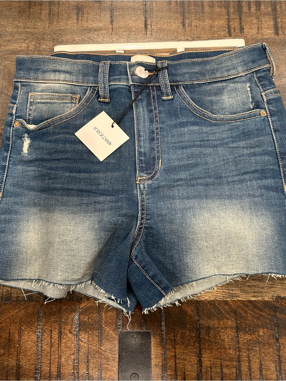Sneak Peek Denim Frayed Hem Shorts - Medium Blue